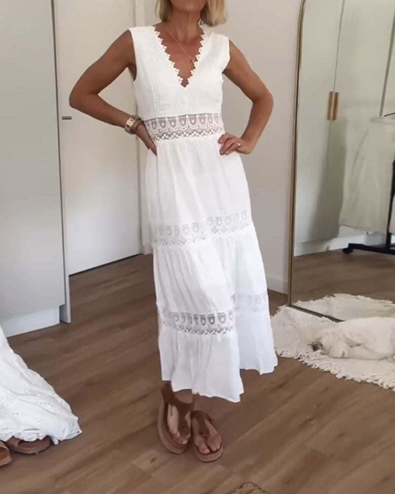 Stella™ - Bequemes V-Ausschnitt Spitzen-Topkleid 3