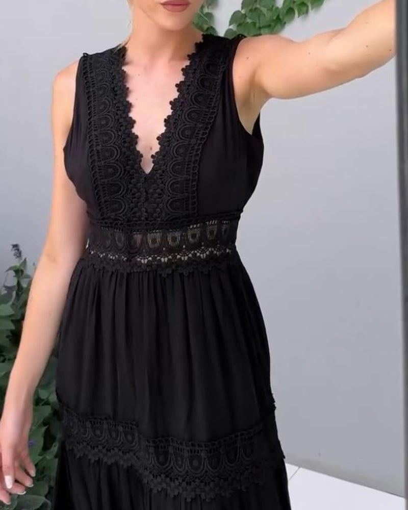 Stella™ - Bequemes V-Ausschnitt Spitzen-Topkleid 6