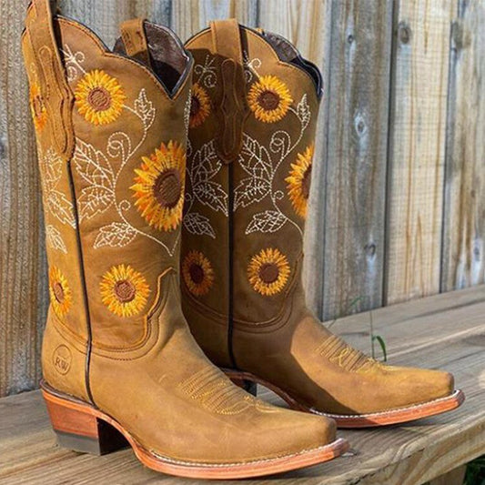 Stiefel im Sonnenblumen-Design für Damen | Knöchelhöhe mit 0