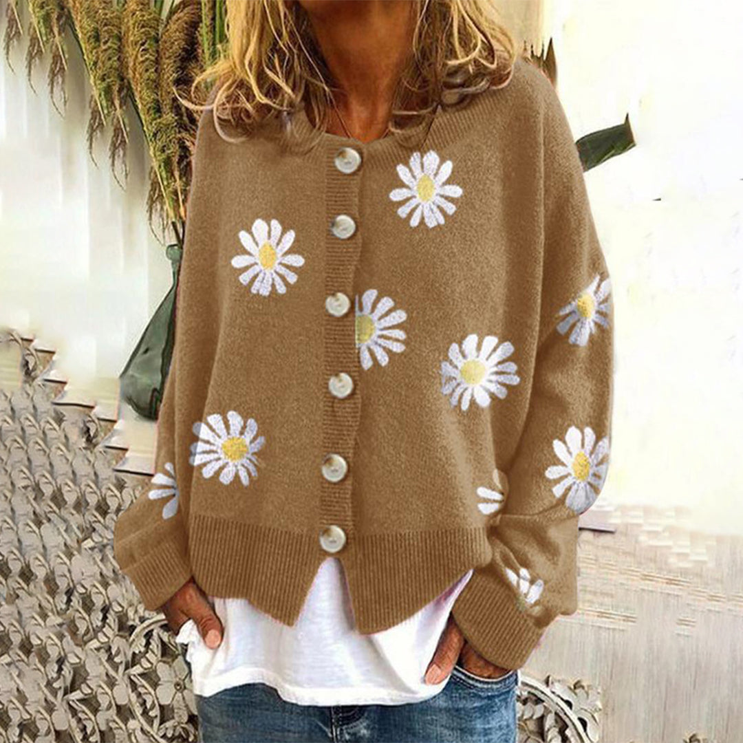 Strickjacke Damen, Entspannte Passform, Blumendruck | Übergangsbekleidung 0