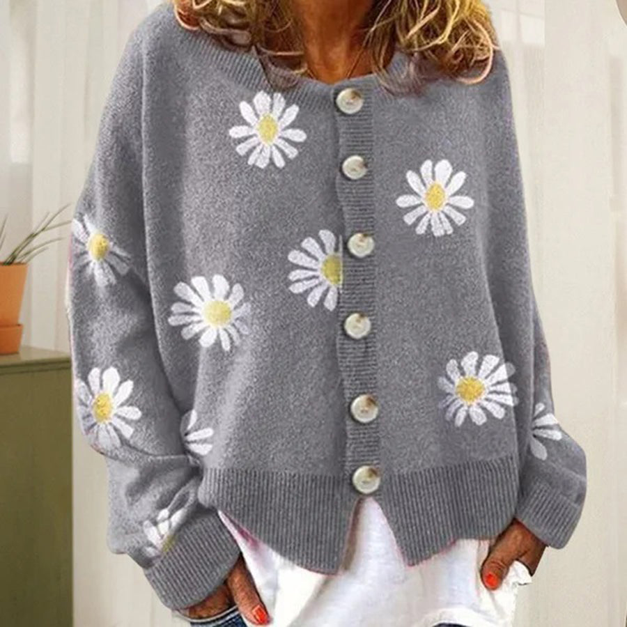 Strickjacke Damen, Entspannte Passform, Blumendruck | Übergangsbekleidung 1