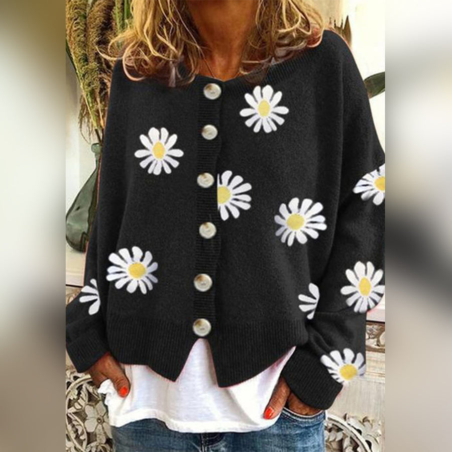 Strickjacke Damen, Entspannte Passform, Blumendruck | Übergangsbekleidung 3
