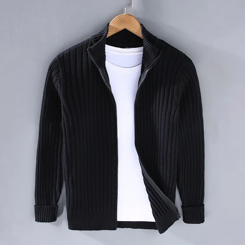 Strickjacke mit Reißverschluss für Herren | Durchgehender Reißverschluss, gerippte Bündchen