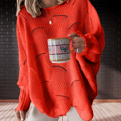 Strickpullover mit asymmetrischem Schnitt und weichem Rippdesign | Orange