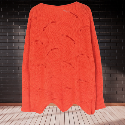 Strickpullover mit asymmetrischem Schnitt und weichem Rippdesign | Orange 2
