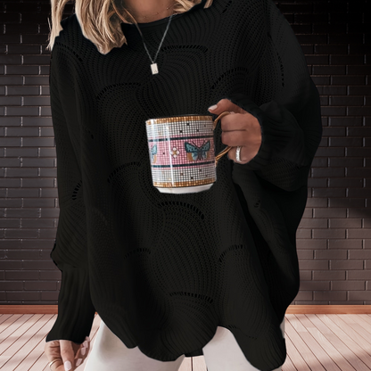 Strickpullover mit asymmetrischem Schnitt und weichem Rippdesign | Schwarz