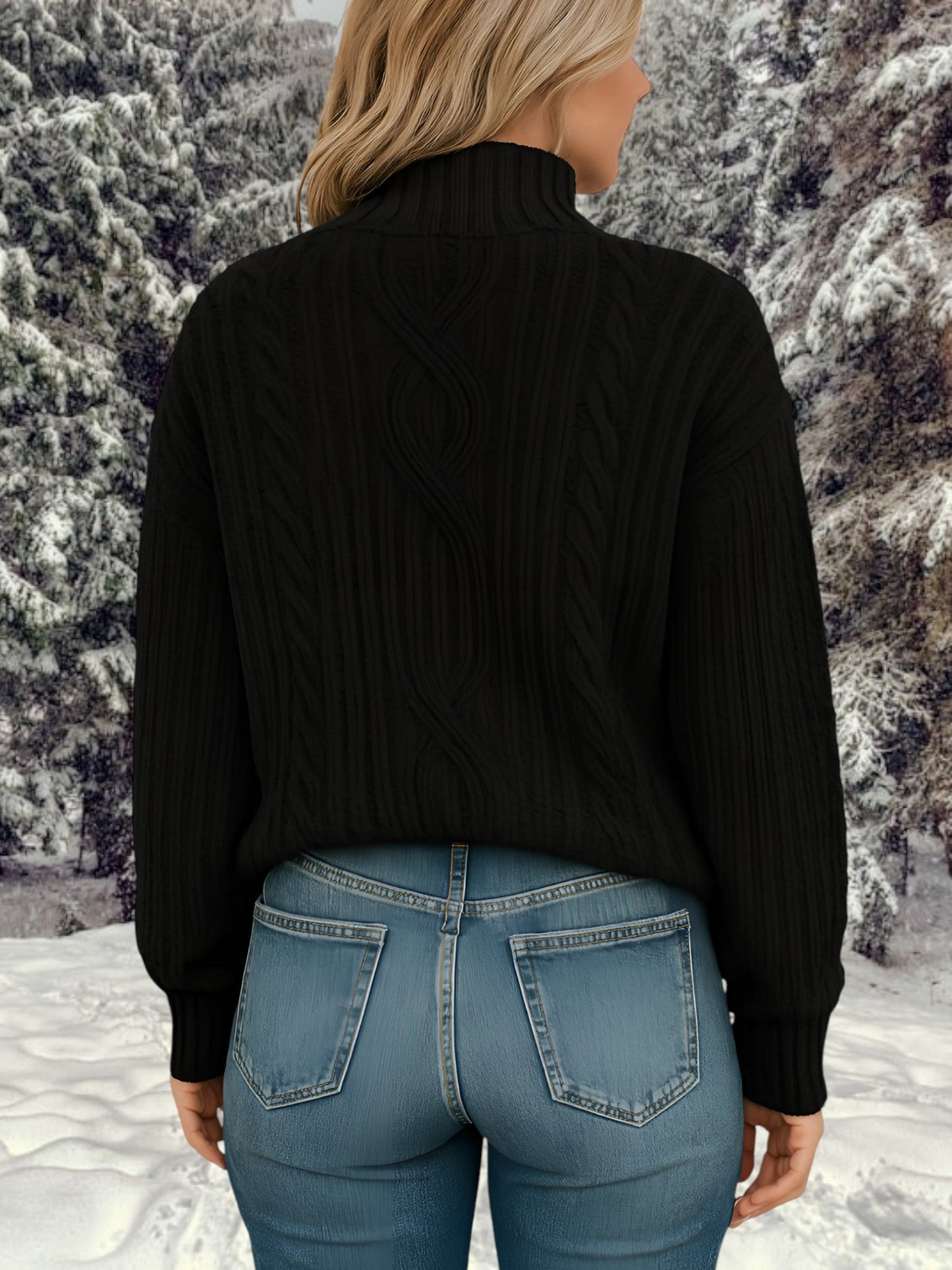 Strickpullover mit hohem Kragen | Schwarz 2