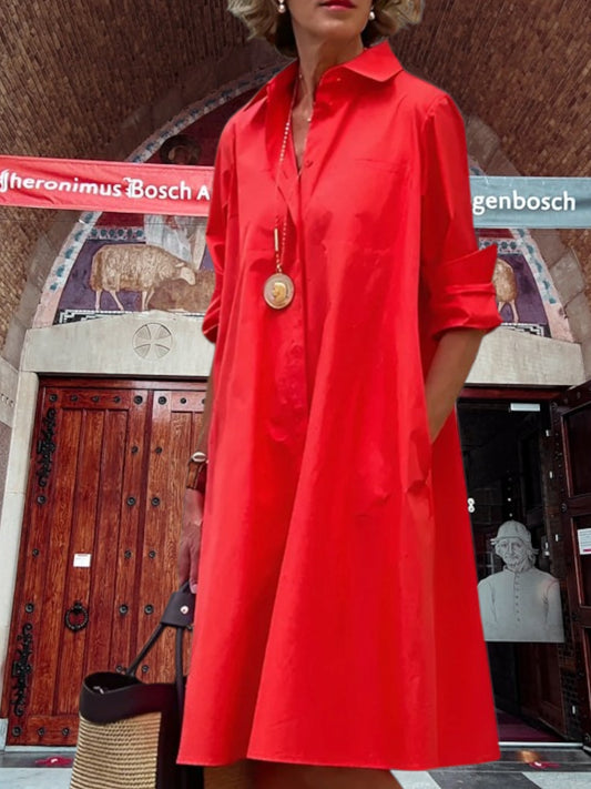 Stylisches Polo Kleid mit langen Ärmeln und klassischem Kragen | Rot