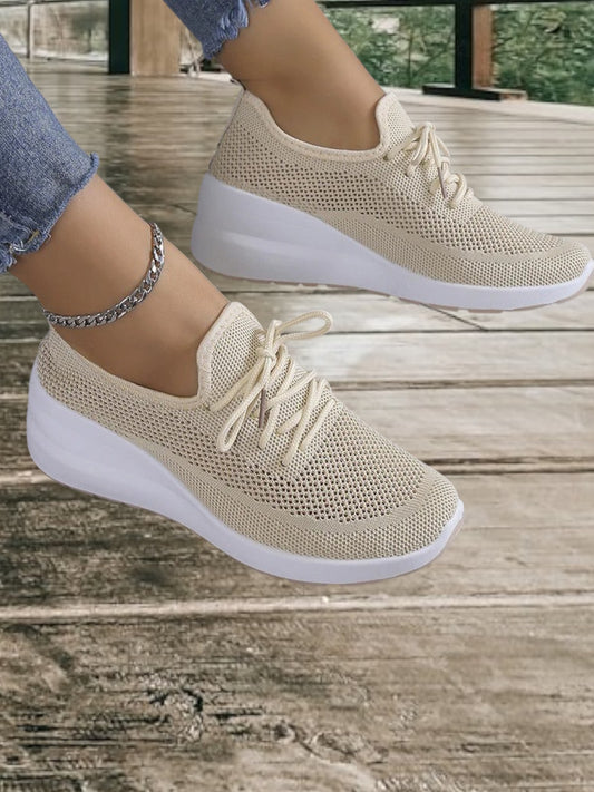 Sylvia | Orthopädische Damen Schuhe aus Stretch-Strick mit Schnürung für ganztägigen Komfort | Beige