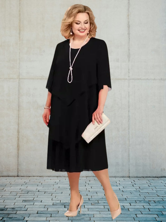 Tanja | Elegantes Chiffon Kleid für Hochzeitsgast in knieumspielender Länge – Festliche Kleider für Damen | Schwarz