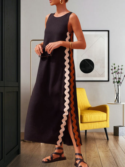Teresita | Elegantes Maxikleid für Damen mit seitlichen Schlitzen aus leichtem Stoff für Sommer und festliche Anlässe | Schwarz
