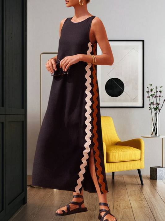 Teresita | Elegantes Maxikleid für Damen mit seitlichen Schlitzen aus leichtem Stoff für Sommer und festliche Anlässe | Schwarz