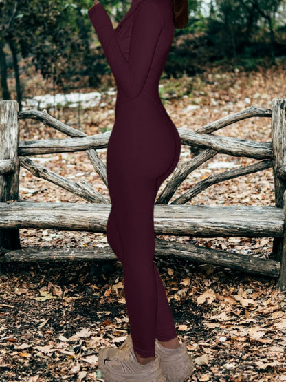 Thalienne | Eleganter Damen Jumpsuit mit Tiefem V-Ausschnitt und Langen Ärmeln für Festliche Anlässe | Rotwein 2