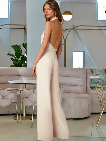 Thalienne | Eleganter ärmelloser Jumpsuit mit tiefem V-Ausschnitt und weitem Bein für festliche Anlässe | WeiB 2