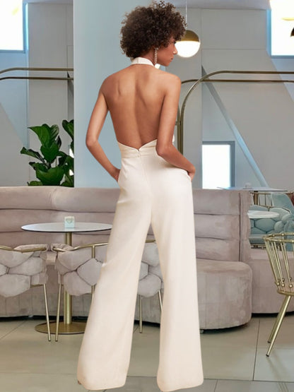 Thalienne | Eleganter ärmelloser Jumpsuit mit tiefem V-Ausschnitt und weitem Bein für festliche Anlässe | WeiB 3