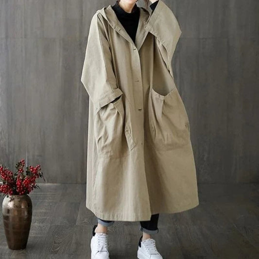 Trenchcoat für Men & Women | Oversized Wasserfest Mit Kapuze | Langer Schnitt | 0