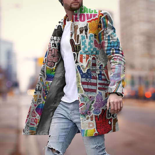 Trendiger Herrenmantel – Grafisches Design und Leichter Stoff | Multicolored