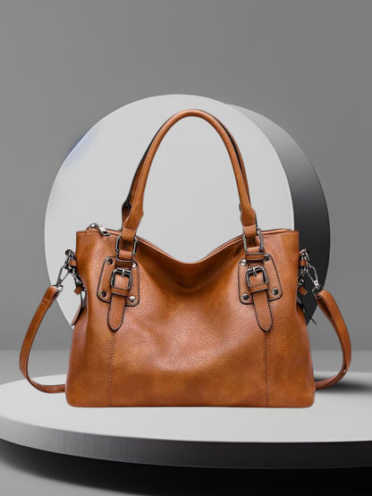 Ulla | Elegante Umhängetasche Damen aus hochwertigem Schweizer Leder mit verstellbarem Riemen und Magnetverschluss | Braun