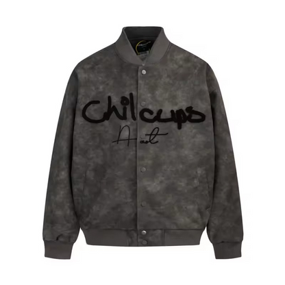 Bikerjacke aus Kunstleder – Bestickte Streetwear mit Buchstaben-Design