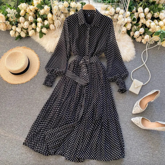 Damen Polka Dot Chiffon Kleid - Elegant & Leicht für Freizeit oder Festlich