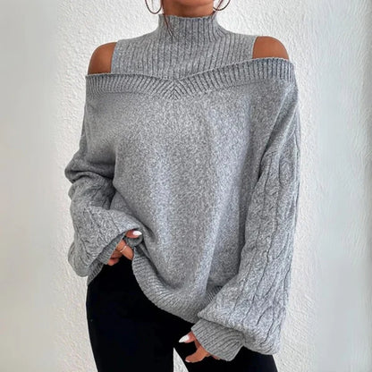 Off-Shoulder Langarm-Pullover – Lockerer Strickcardigan für Damen