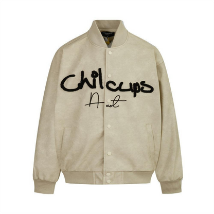 Bikerjacke aus Kunstleder – Bestickte Streetwear mit Buchstaben-Design