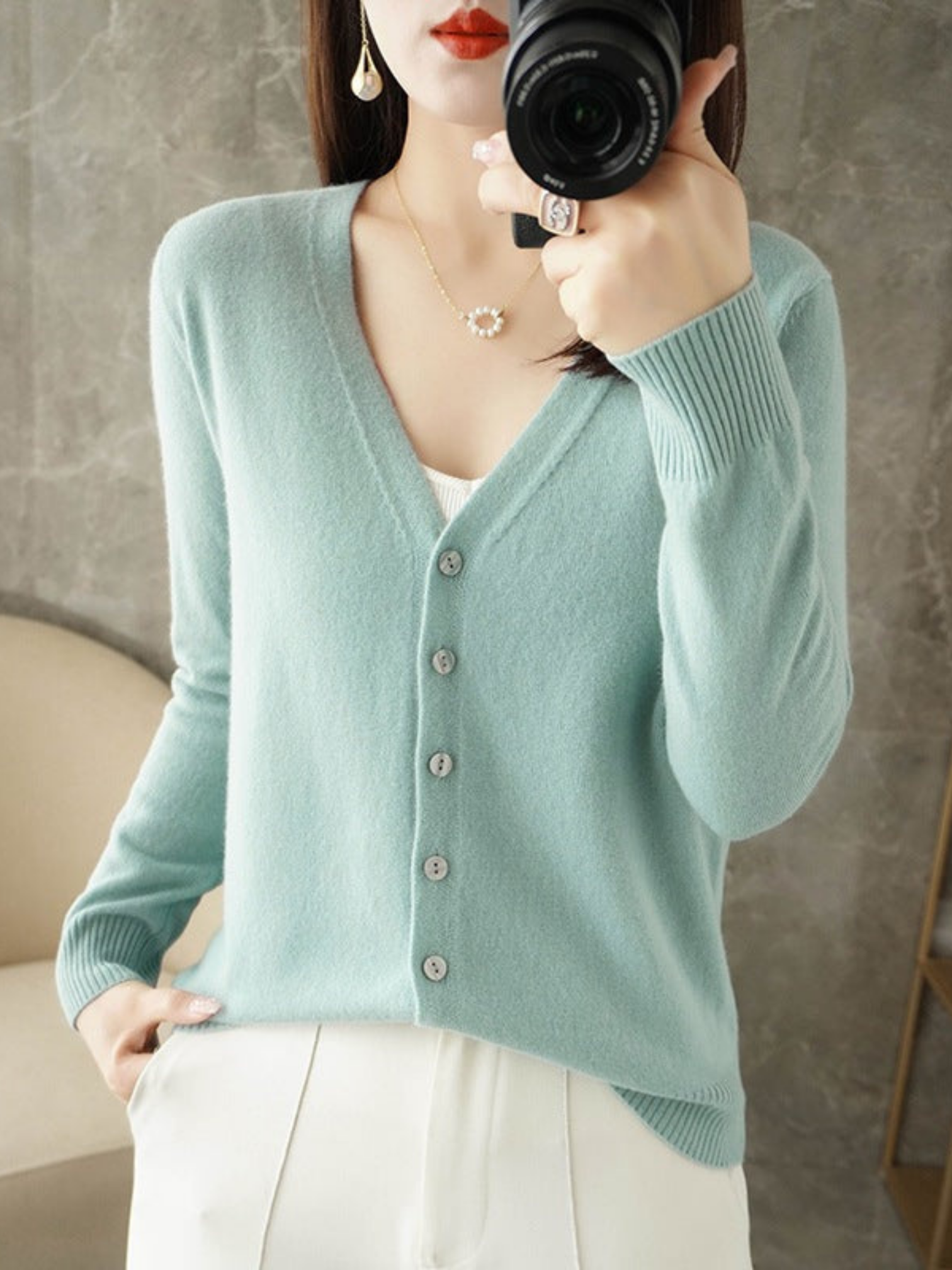 V-Ausschnitt-Cardigan für Damen | Relaxed Fit