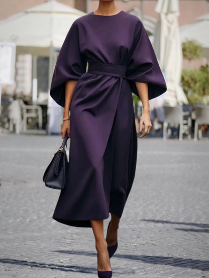 Véda | Elegantes Damenkleid mit Laternenärmeln und verstellbarer Taille für festliche Anlässe | Purple