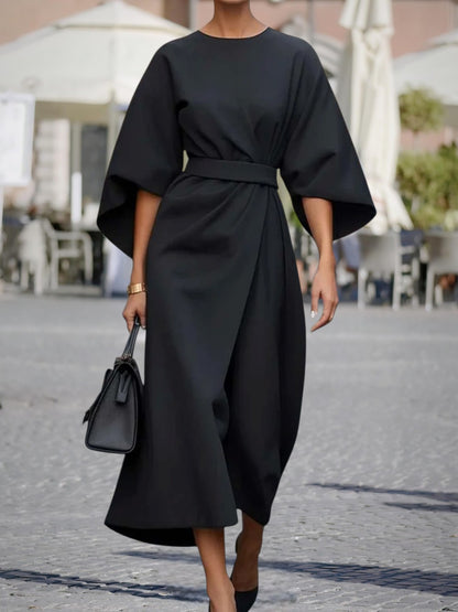 Véda | Elegantes Damenkleid mit Laternenärmeln und verstellbarer Taille für festliche Anlässe | Schwarz