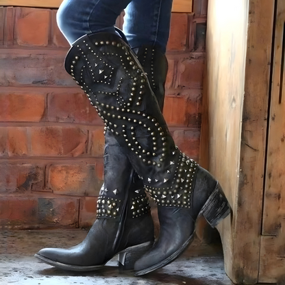 Vintage High-Cut Stiefel für Damen | Blockabsatz 4