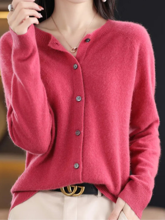 Weicher Strickcardigan für Damen | Klassischer Rundhalsausschnitt 0