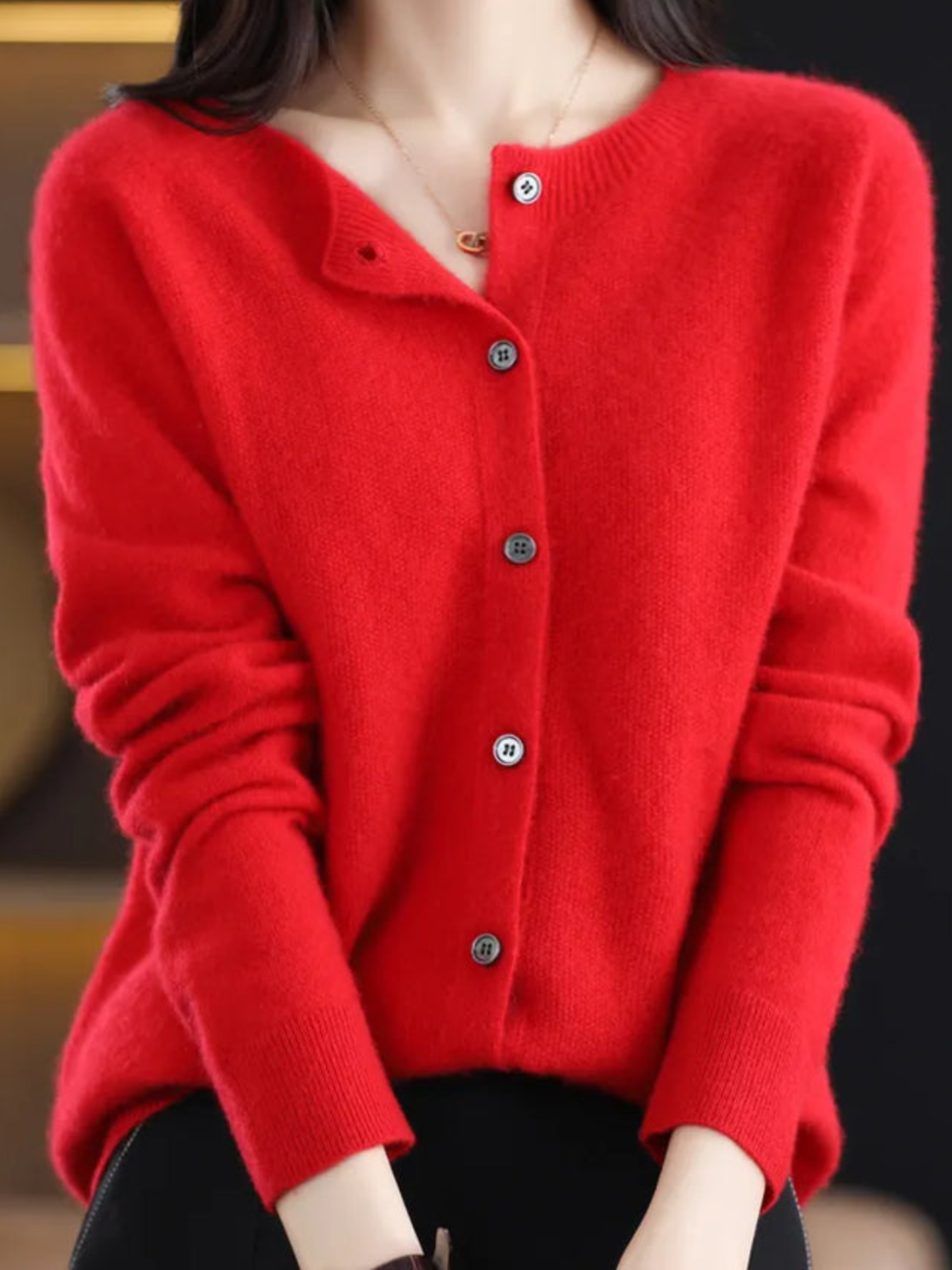 Weicher Strickcardigan für Damen | Klassischer Rundhalsausschnitt