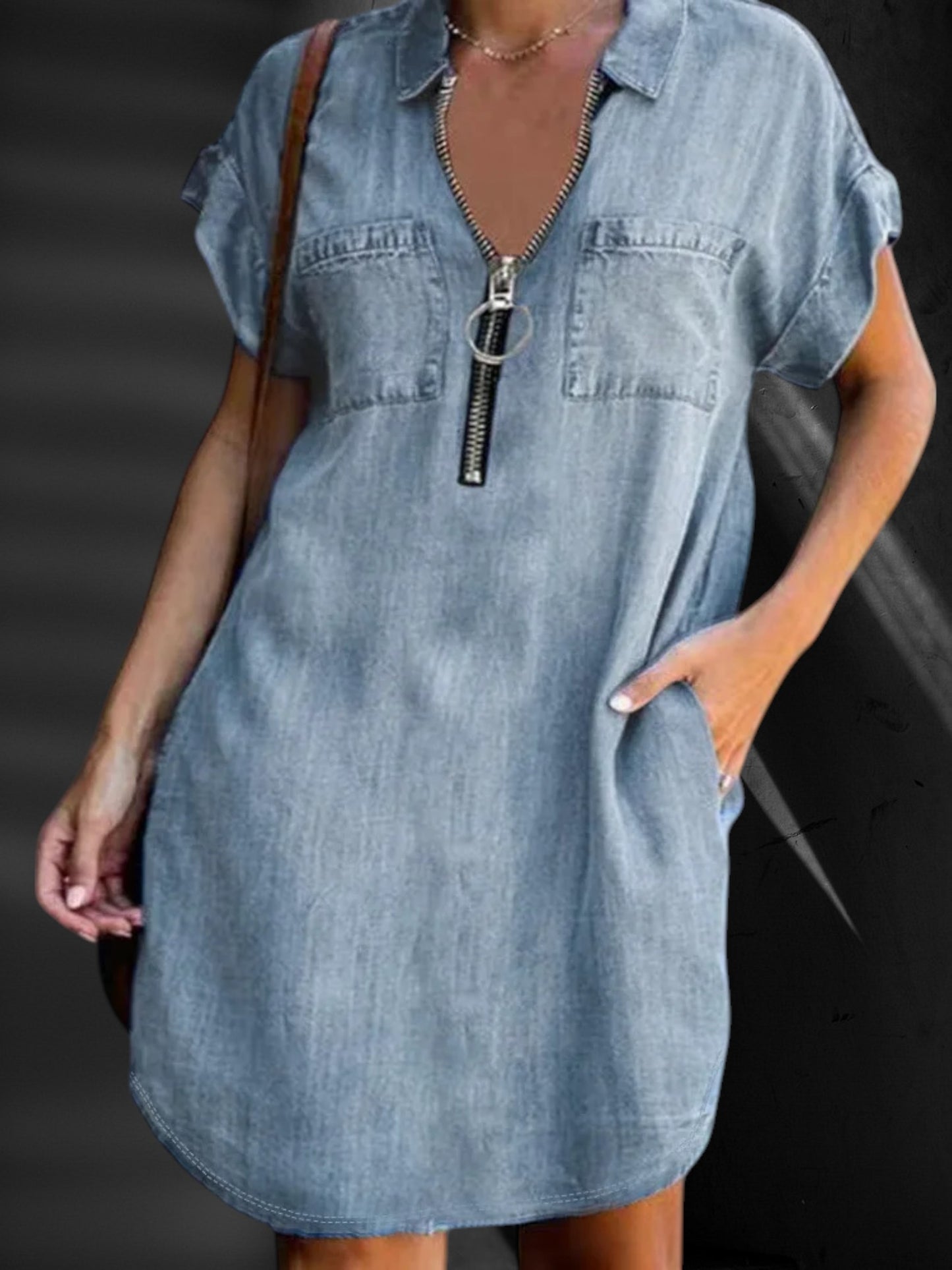 Wenche | Elegantes Damen Jeanskleid, Schmeichelnde Passform, Kurze Ärmel, Knielang, Minimalistisches Design| Grau