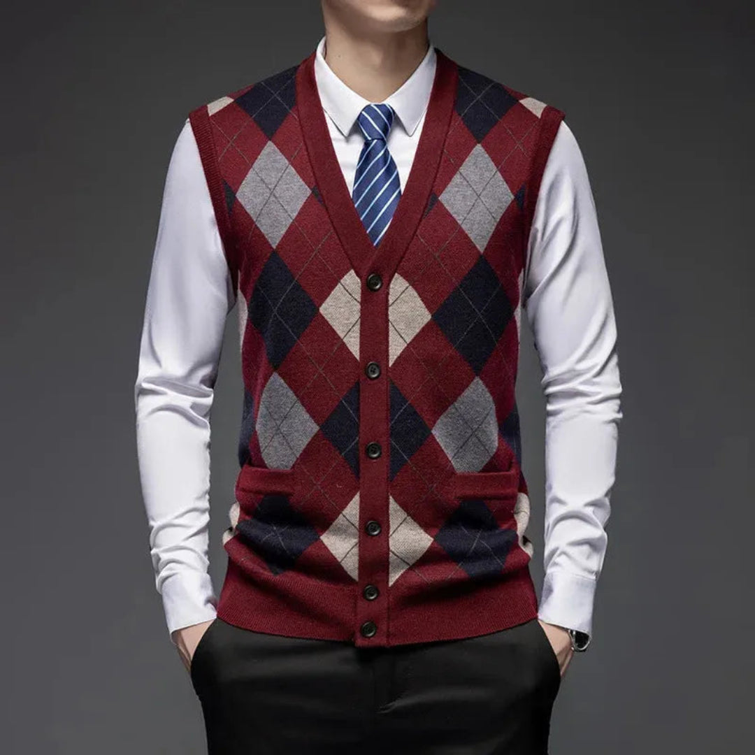 Wollweste für Herren | Klassisches Argyle-Muster, ärmellos | Taillierte Passform 2