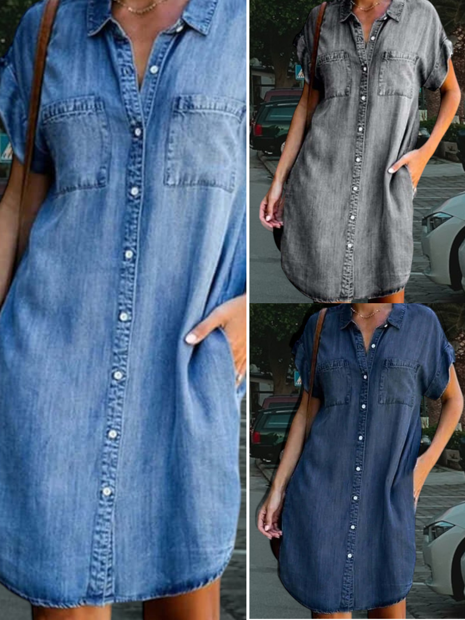 Xenia | Elegantes Damen-Denim-Kleid mit schmeichelhaftem Schnitt, kurze Ärmel, aus hochwertigem Denim, ideal für den Alltag | Helles Blau 2