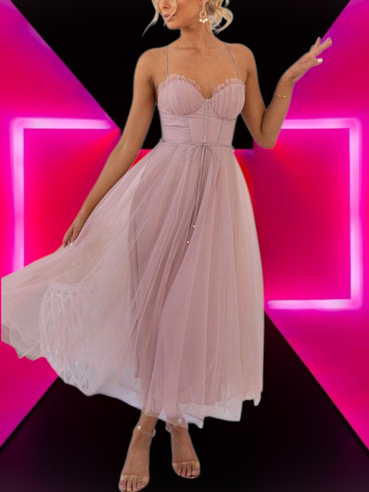 Ysoria | Elegantes Maxikleid aus leichtem Chiffon Mit Ärmeln | Rosa 2