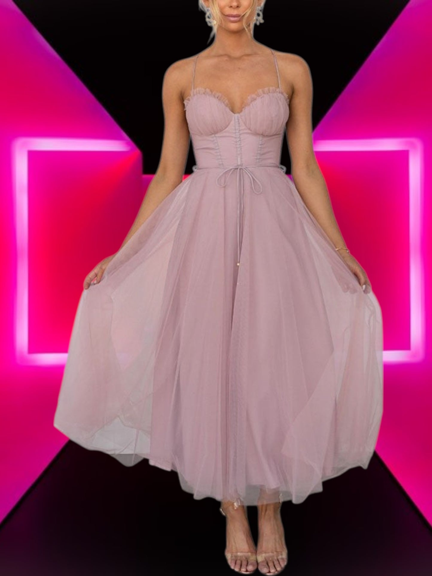 Ysoria | Elegantes Maxikleid aus leichtem Chiffon Mit Ärmeln | Rosa 3