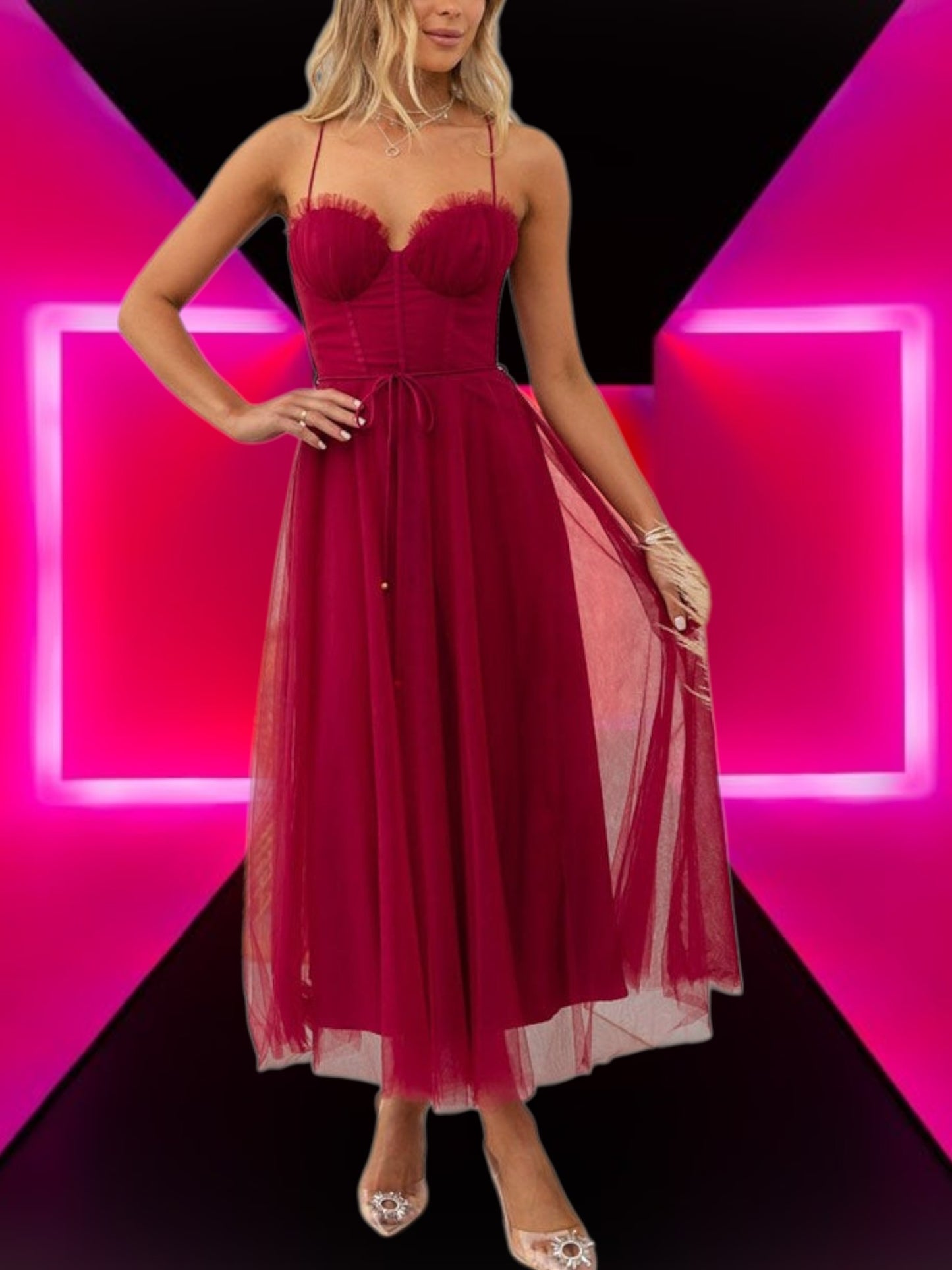 Ysoria | Elegantes Maxikleid aus leichtem Chiffon Mit Ärmeln | WeinRot