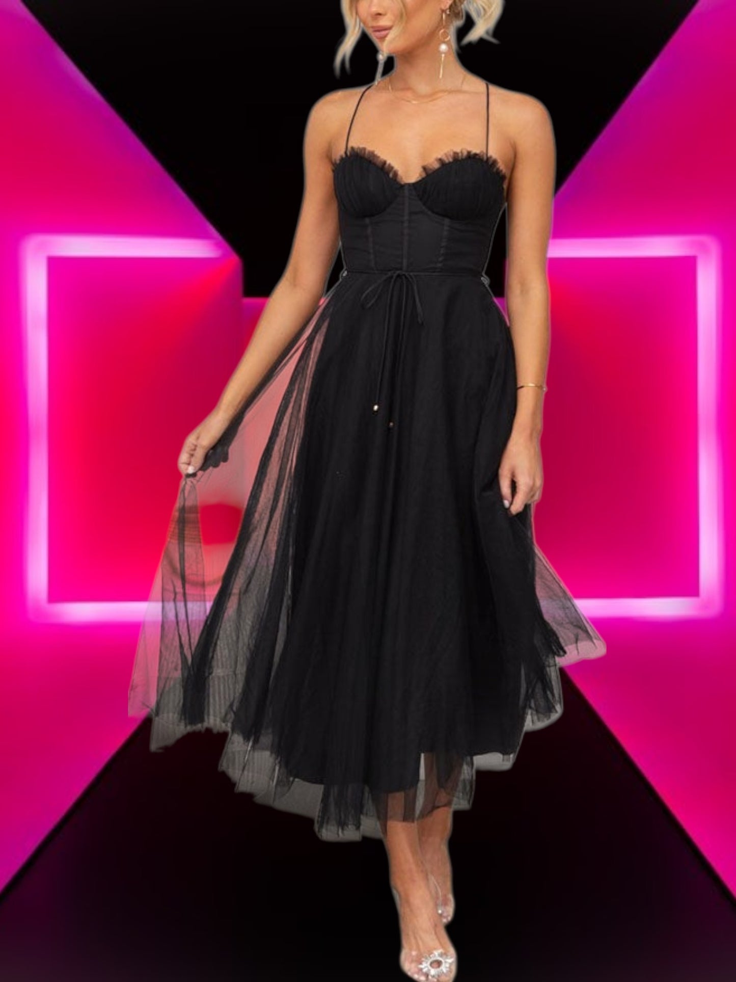 Ysoria | Elegantes Maxikleid aus leichtem Chiffon Mit Ärmeln | Schwarz