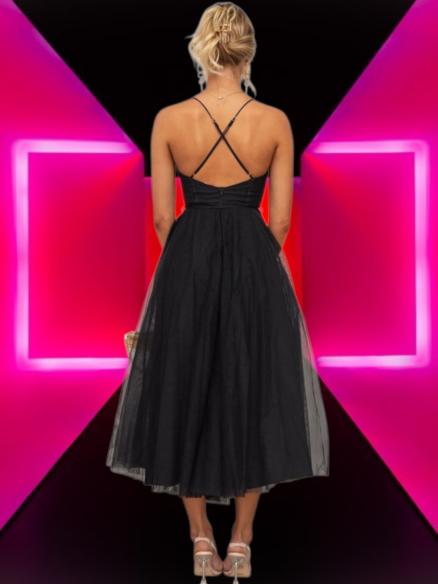 Ysoria | Elegantes Maxikleid aus leichtem Chiffon Mit Ärmeln | Schwarz 2