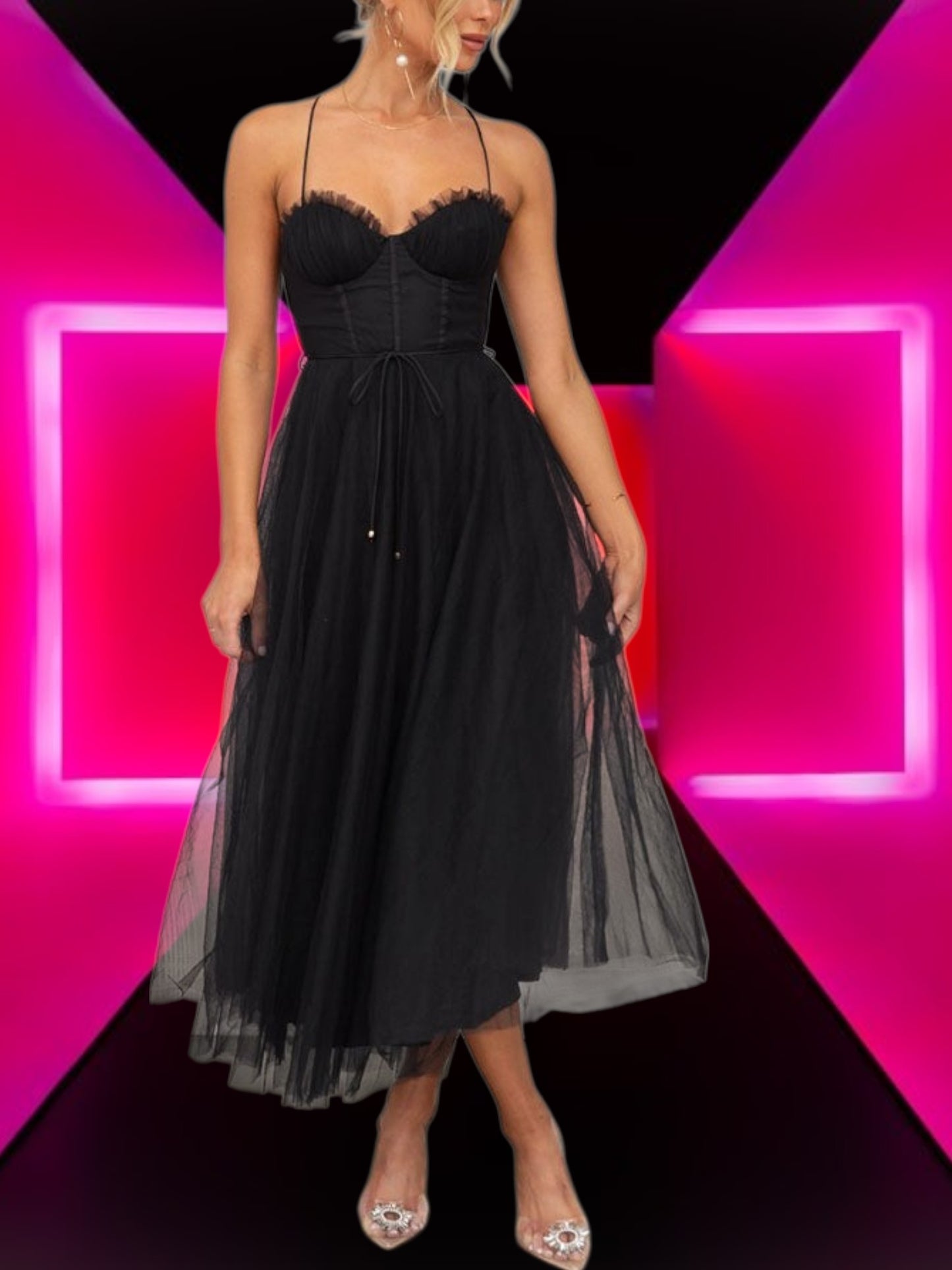 Ysoria | Elegantes Maxikleid aus leichtem Chiffon Mit Ärmeln | Schwarz 4