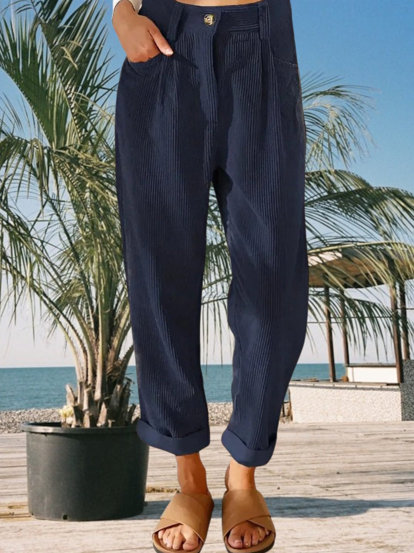 Zell | Stylische hochtaillierte Cordhose für Damen aus weichem Material für jede Gelegenheit | Blau