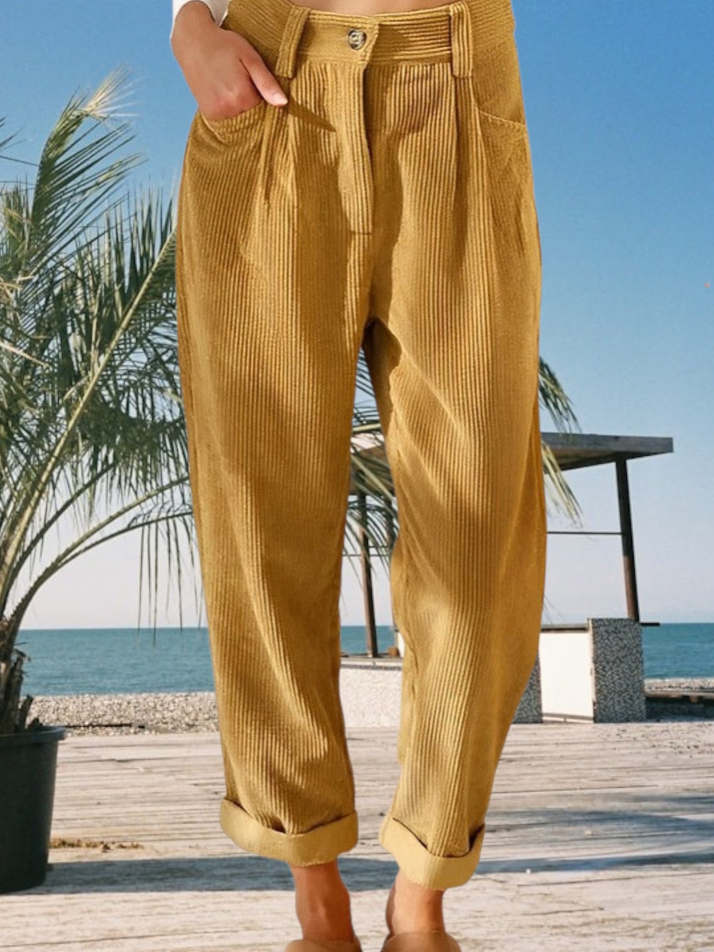 Zell | Stylische hochtaillierte Cordhose für Damen aus weichem Material für jede Gelegenheit | Gelb