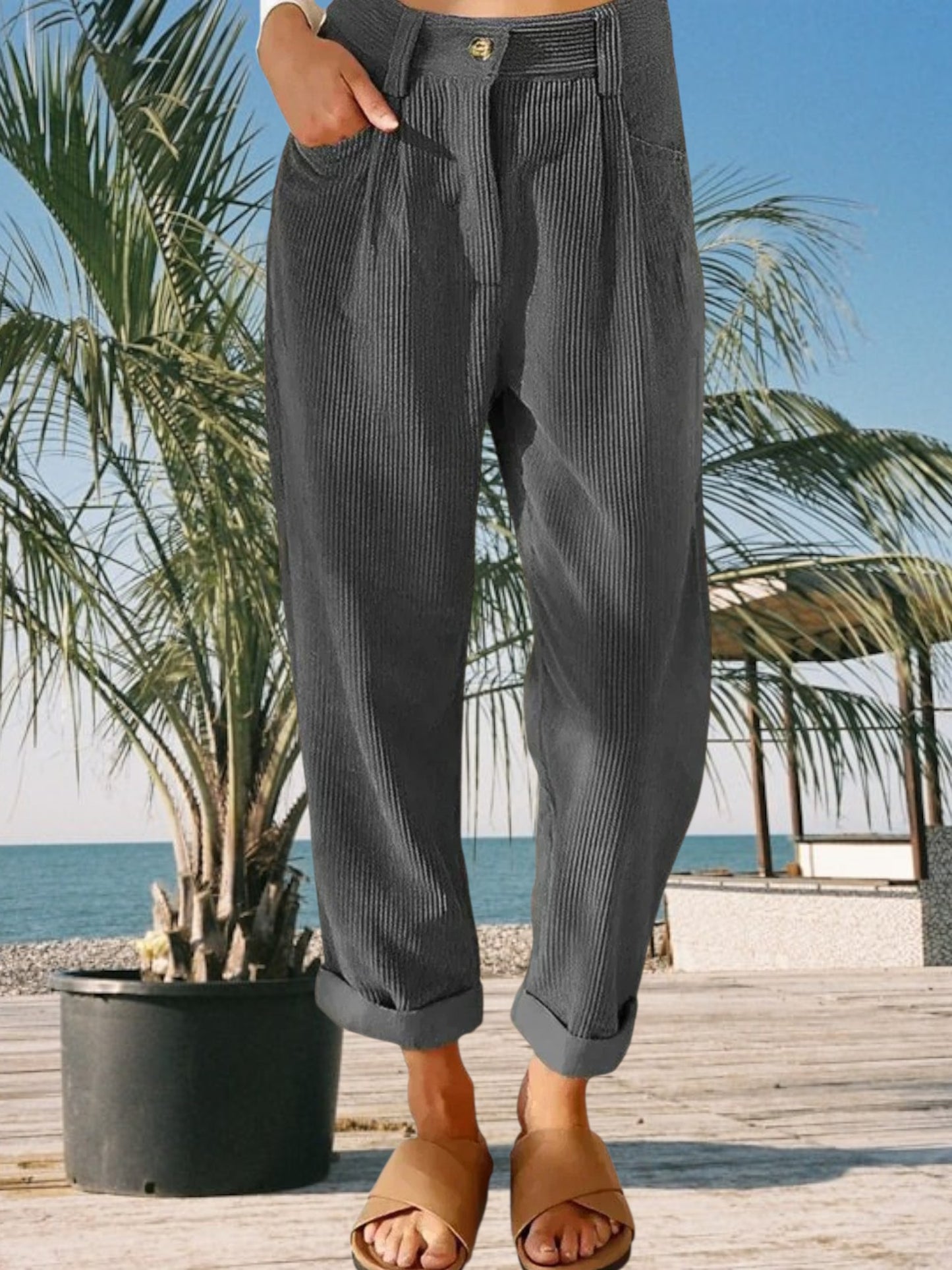 Zell | Stylische hochtaillierte Cordhose für Damen aus weichem Material für jede Gelegenheit | Grau