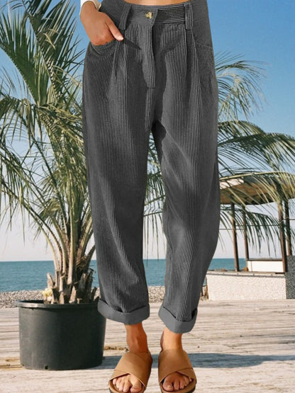 Zell | Stylische hochtaillierte Cordhose für Damen aus weichem Material für jede Gelegenheit | Grau