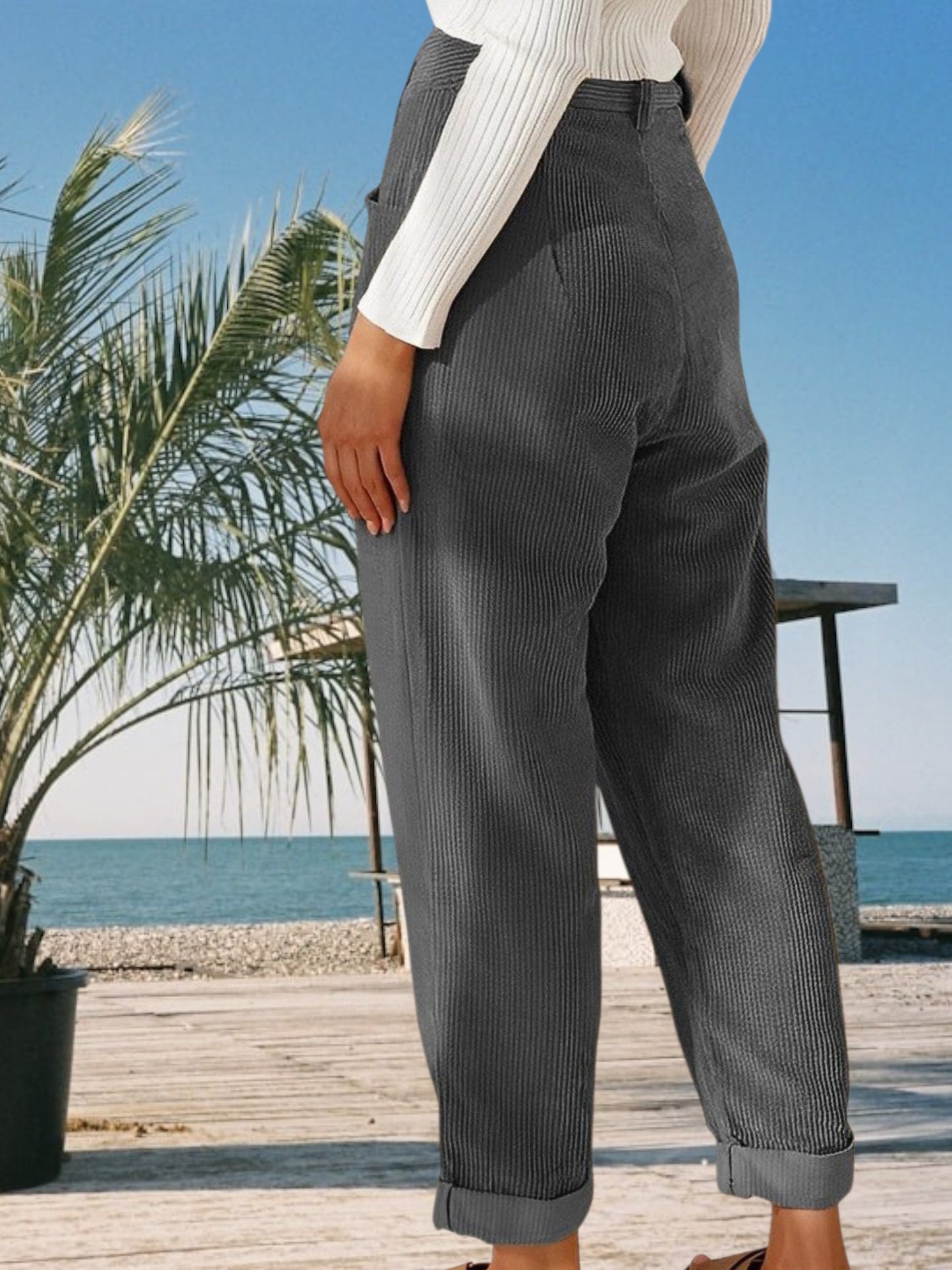 Zell | Stylische hochtaillierte Cordhose für Damen aus weichem Material für jede Gelegenheit | Grau 2