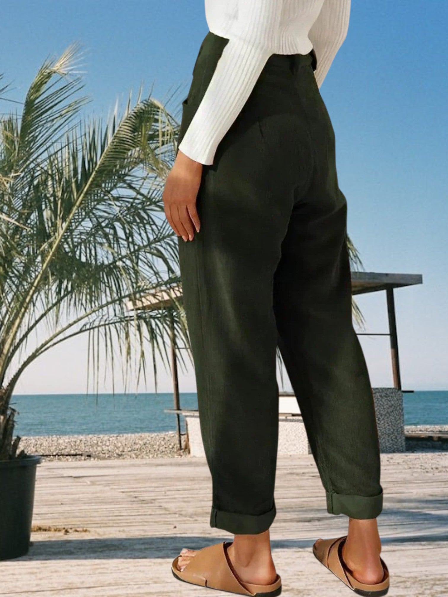 Zell | Stylische hochtaillierte Cordhose für Damen aus weichem Material für jede Gelegenheit | Grun 2