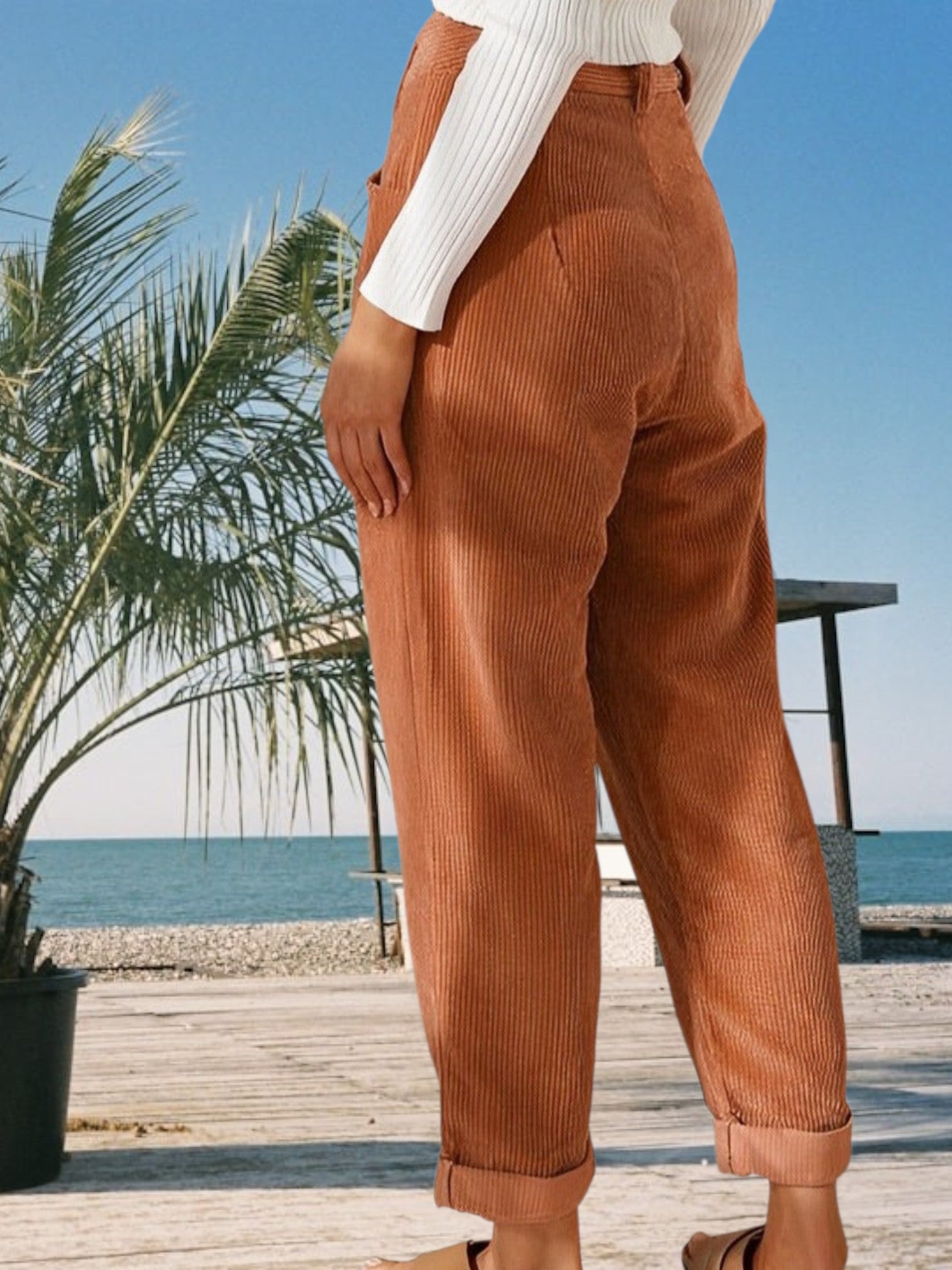 Zell | Stylische hochtaillierte Cordhose für Damen aus weichem Material für jede Gelegenheit | aprikose 2
