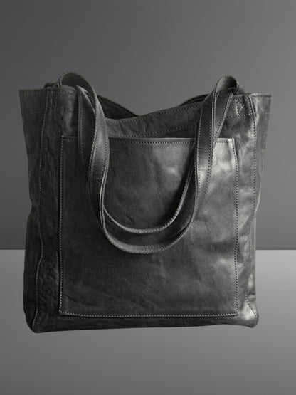 Zilke | Elegante Leder-Handtasche Damen für Büro und Freizeit, geräumig mit Reißverschluss | Schwarz 2