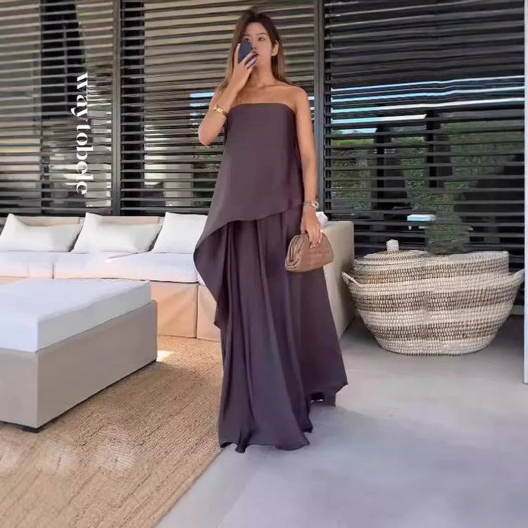 Zweiteiliges Schulterfreies Blusen- und Maxirock-Set für Damen – Jolina 2